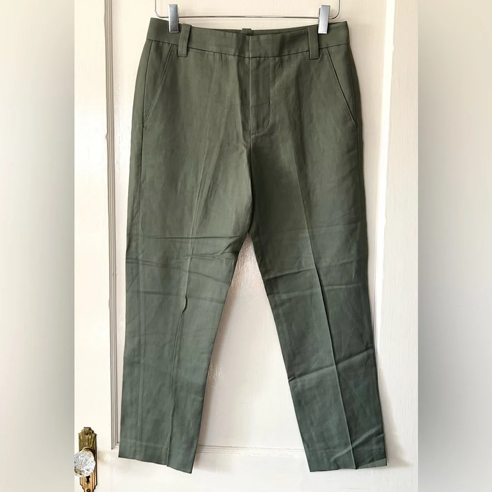 Vince Coin Pocket Linen Cotton Straight Leg Cropped Pants Sage‎ Green 0